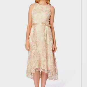 Tahari Cream and Pink High Low Dress